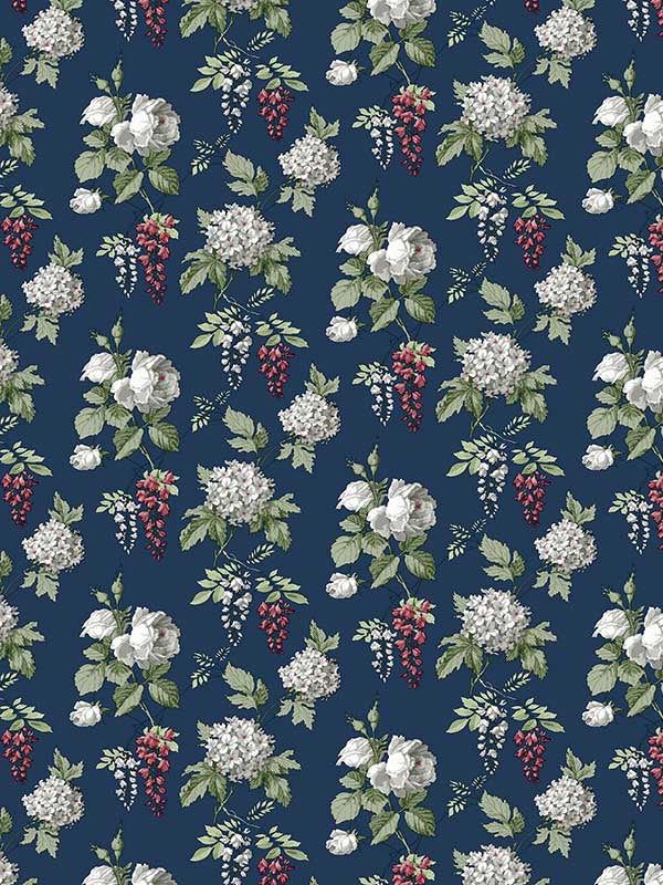 Mini Rose fabric in navy burgundy green color - pattern number PF38164 - by Patton Norwall in the Pretty Florals collection
