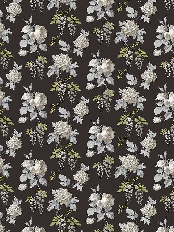 Mini Rose fabric in black grey olive color - pattern number PF38165 - by Patton Norwall in the Pretty Florals collection