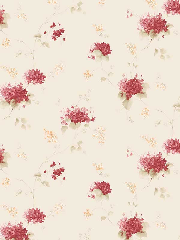Hortensia Trail fabric in cream red yellow green ochre color - pattern number PF38109 - by Patton Norwall in the Pretty Florals collection