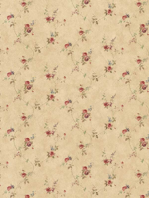 Lauras Trail wallpaper in dk beige red green blue color - pattern number PF38119 - by Patton Norwall in the Pretty Florals collection