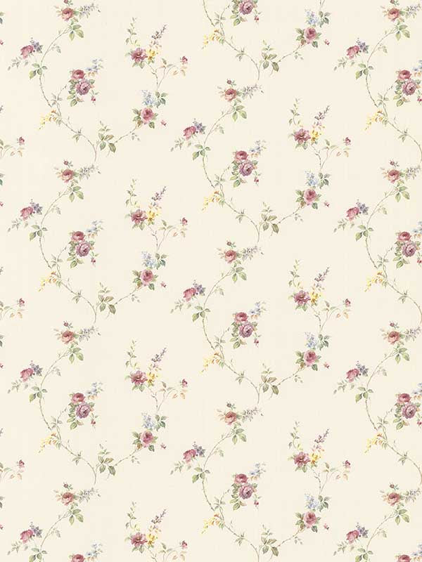Lauras Trail wallpaper in cream pink green brown yellow color - pattern number PF38118 - by Patton Norwall in the Pretty Florals collection