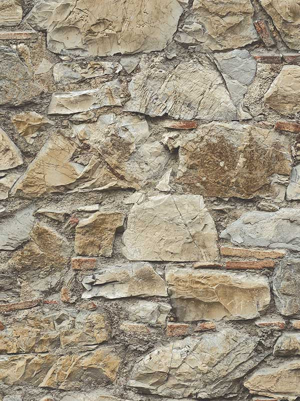 Faux Stone Wall Prepasted wallpaper in toffee and ivory color - pattern number PR12006 - by Seabrook in the Seabrook Prepasted Wallpaper Assortment collection