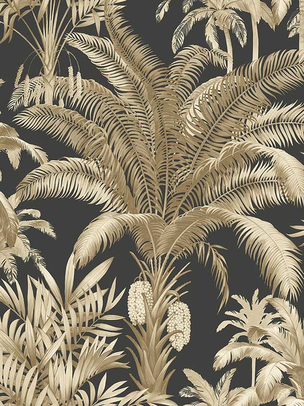 Tropical Palm Beach Prepasted fabric in ironwork and taupe color - pattern number PR12100 - by Seabrook in the Seabrook Prepasted Wallpaper Assortment collection