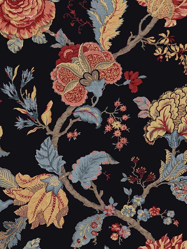Lana Jacobean wallpaper in ebony color - pattern number PR12500 - by Seabrook in the Seabrook Prepasted Wallpaper Assortment collection