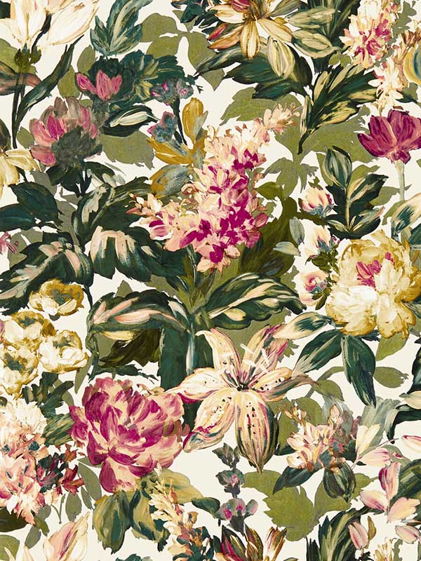 Lilum fabric in olive raspberry color - pattern number W0158/03.CAC.0 - by Clarke and Clarke in the Marianne collection