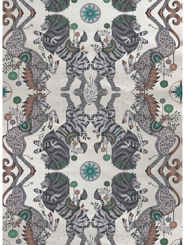 Caspian fabric in gilver color - pattern number W0113/02.CAC.0 - by Clarke and Clarke in the Wilderie By Emma J Shipley collection