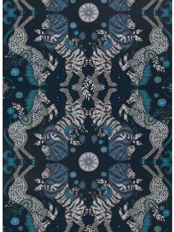 Caspian fabric in navy color - pattern number W0113/05.CAC.0 - by Clarke and Clarke in the Wilderie By Emma J Shipley collection
