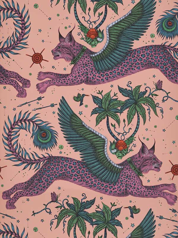 Lynx fabric in coral color - pattern number W0118/01.CAC.0 - by Clarke and Clarke in the Wilderie By Emma J Shipley collection