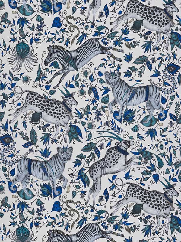 Protea wallpaper in blue color - pattern number W0119/01.CAC.0 - by Clarke and Clarke in the Wilderie By Emma J Shipley collection