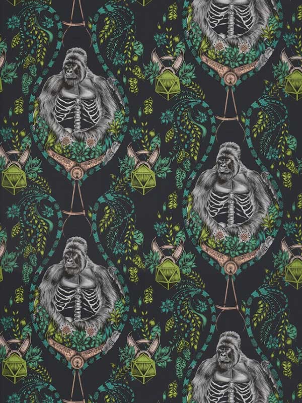 Silverback fabric in charcoal color - pattern number W0120/01.CAC.0 - by Clarke and Clarke in the Wilderie By Emma J Shipley collection