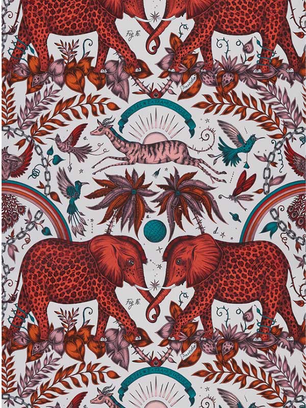 Zambezi wallpaper in flame color - pattern number W0121/01.CAC.0 - by Clarke and Clarke in the Wilderie By Emma J Shipley collection