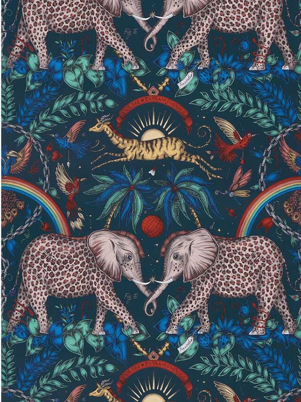 Zambezi wallpaper in navy color - pattern number W0121/04.CAC.0 - by Clarke and Clarke in the Wilderie By Emma J Shipley collection