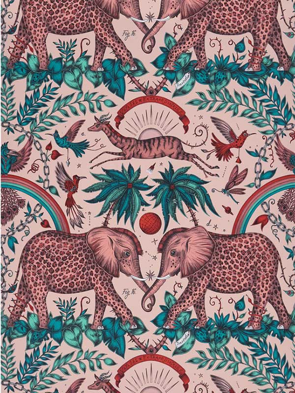 Zambezi fabric in pink color - pattern number W0121/05.CAC.0 - by Clarke and Clarke in the Wilderie By Emma J Shipley collection