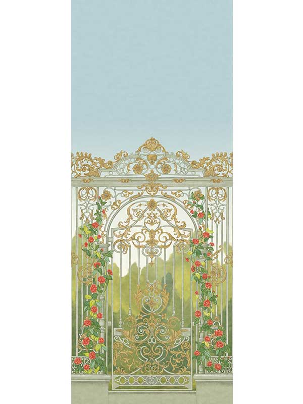 Tijou Gate wallpaper in spring green color - pattern number 118/8017.CS.0 - by Cole and Son in the Historic Royal Palaces Great Masters collection