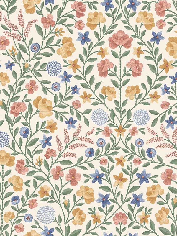 Court Embroidery wallpaper in coral color - pattern number 118/13029.CS.0 - by Cole and Son in the Historic Royal Palaces Great Masters collection