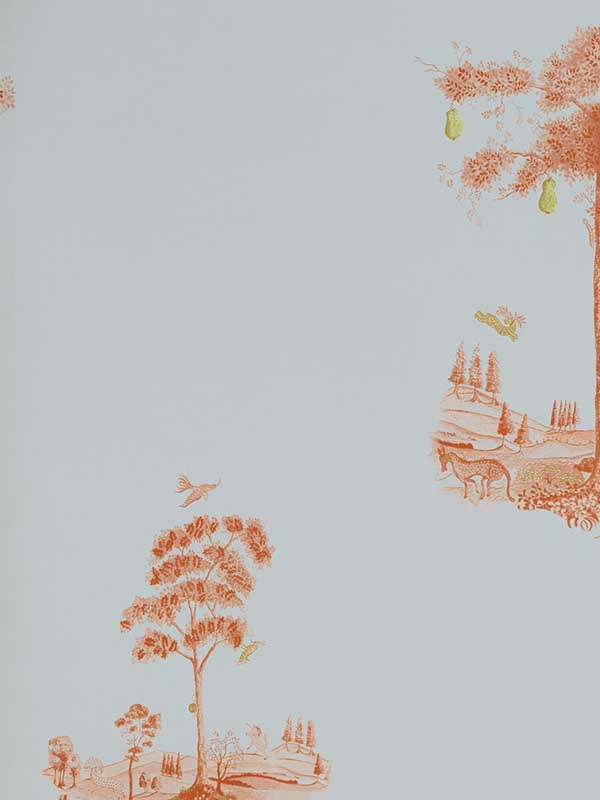 Pear Tree fabric in sunset orange color - pattern number AMW10055.1211.0 - by Andrew Martin in the Kit Kemp collection