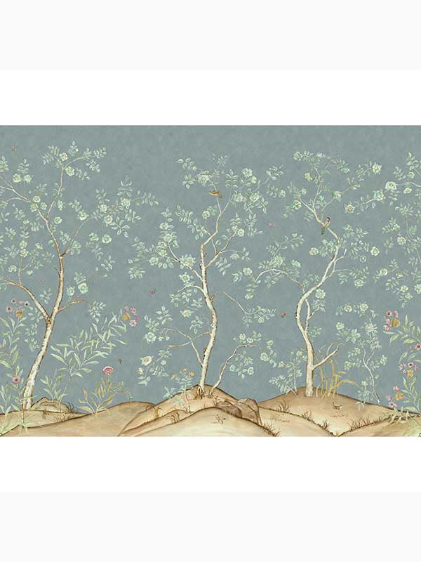 Songbird 5 Panel fabric in rain color - pattern number AMW10082.5.0 - by Andrew Martin in the Kit Kemp collection