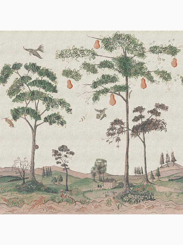 Mythical Land Linen 3 Panel fabric in flax color - pattern number AMW10084.106.0 - by Andrew Martin in the Kit Kemp collection