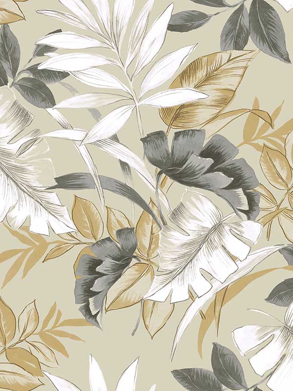 Tropical Leaves Peel and Stick fabric in ash dunes color - pattern number RM22406 - by Casa Mia in the Peel and Stick Wallpaper by Casa Mia collection