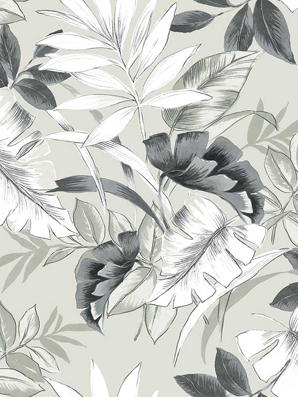 Tropical Leaves Peel and Stick fabric in pavestone color - pattern number RM22408 - by Casa Mia in the Peel and Stick Wallpaper by Casa Mia collection