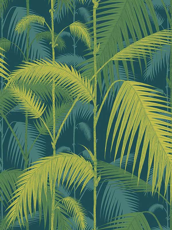 Palm Jungle fabric in petrol lime color - pattern number 112/1002.CS.0 - by Cole and Son in the Icons collection