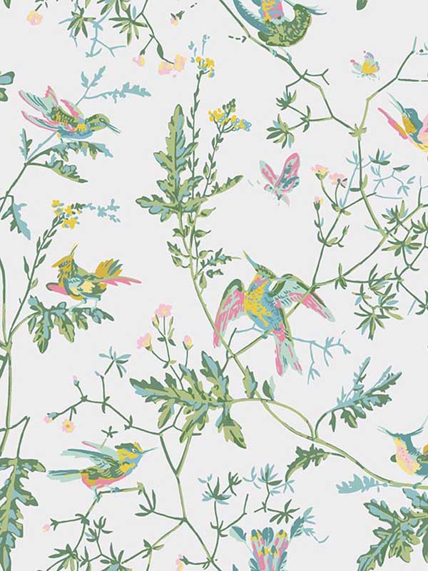 Hummingbirds fabric in green pink color - pattern number 112/4015.CS.0 - by Cole and Son in the Icons collection