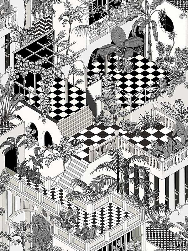 Miami fabric in black white color - pattern number 112/6024.CS.0 - by Cole and Son in the Icons collection