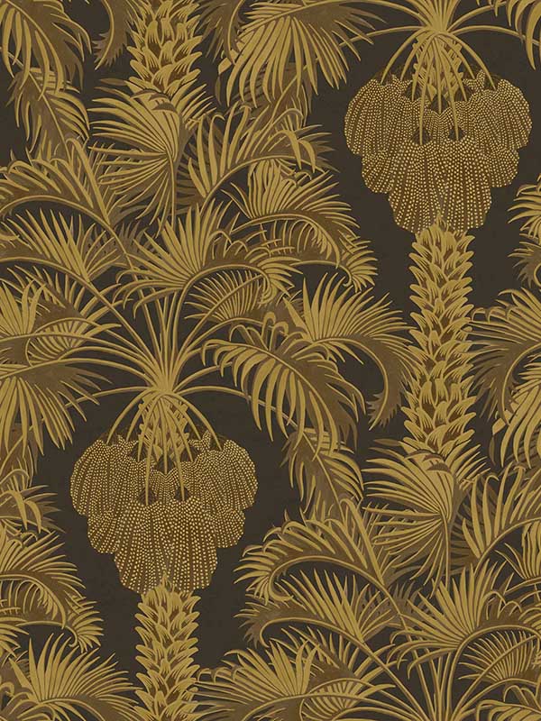 Hollywood Palm fabric in charcoal and gold color - pattern number 113/1001.CS.0 - by Cole and Son in the Martyn Lawrence Bullard collection