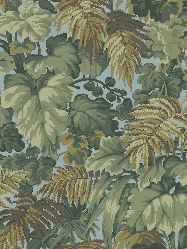 Royal Fernery fabric in khaki and print room blue color - pattern number 113/3008.CS.0 - by Cole and Son in the Martyn Lawrence Bullard collection