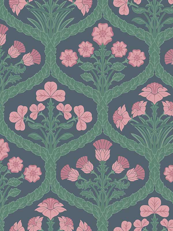 Floral Kingdom fabric in rose forest charcoal color - pattern number 116/3010.CS.0 - by Cole and Son in the Pearwood collection