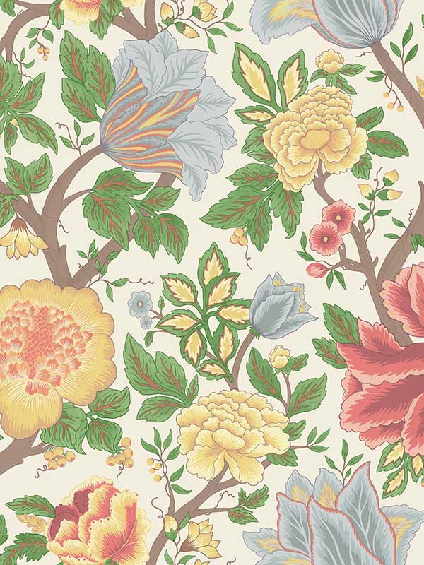 Midsummer Bloom fabric in chartreuse rouge green parchment color - pattern number 116/4013.CS.0 - by Cole and Son in the Pearwood collection