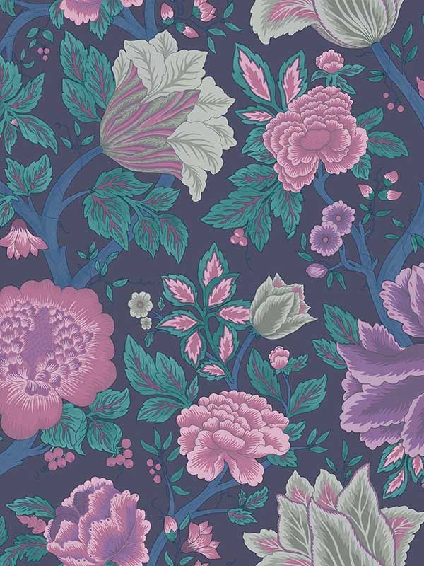 Midsummer Bloom fabric in mulberry teal color - pattern number 116/4015.CS.0 - by Cole and Son in the Pearwood collection