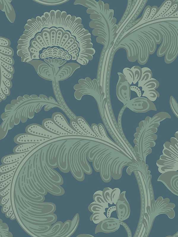 Fanfare Flock fabric in duck egg petrol color - pattern number 116/7026.CS.0 - by Cole and Son in the Pearwood collection