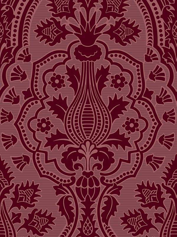 Pugin Palace Flock fabric in claret color - pattern number 116/9034.CS.0 - by Cole and Son in the Pearwood collection