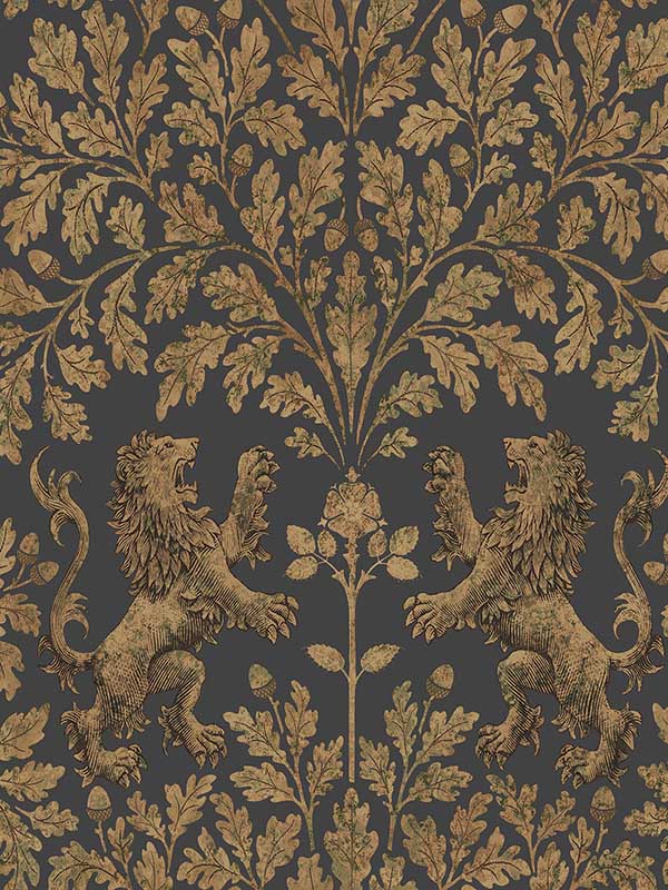 Boscobel Oak wallpaper in antique gold black color - pattern number 116/10036.CS.0 - by Cole and Son in the Pearwood collection