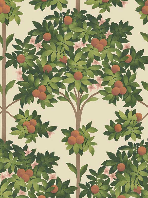 Orange Blossom fabric in orange and spring green parchment color - pattern number 117/1001.CS.0 - by Cole and Son in the Seville collection