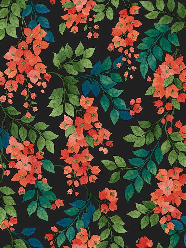 Bougainvillea fabric in rouge green clear sky charcoal color - pattern number 117/6017.CS.0 - by Cole and Son in the Seville collection