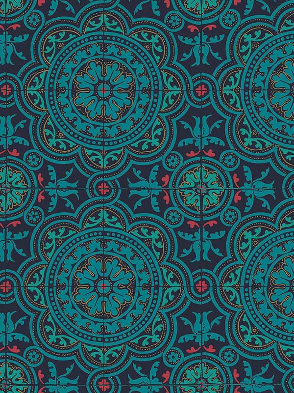 Piccadilly fabric in petrol red metallic gold on ink color - pattern number 117/8021.CS.0 - by Cole and Son in the Seville collection