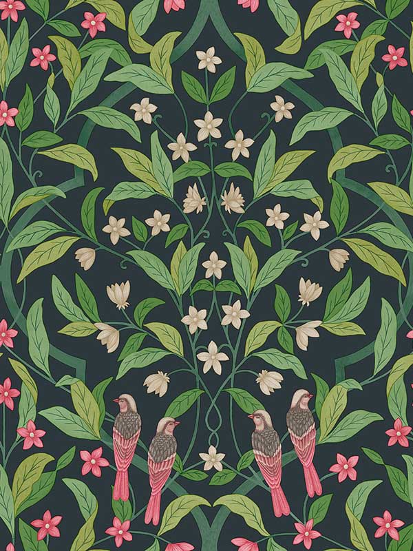 Jasmine and Serin Symphony wallpaper in rose green viridian color - pattern number 117/10028.CS.0 - by Cole and Son in the Seville collection