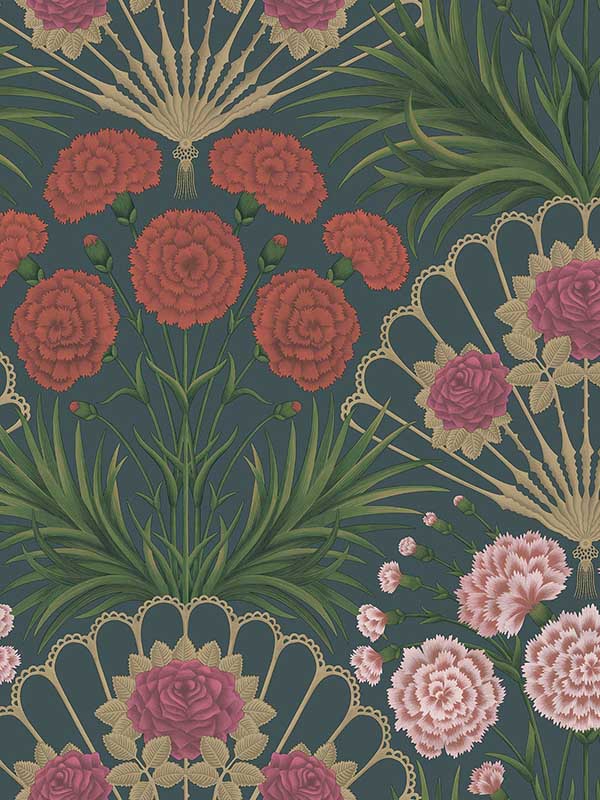 Flamenco Fan fabric in magenta red metallic gilver ink color - pattern number 117/14044.CS.0 - by Cole and Son in the Seville collection
