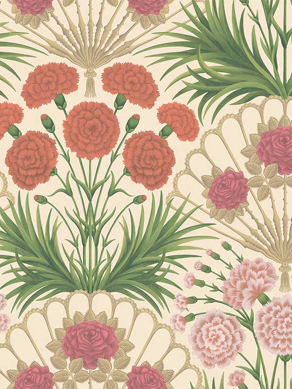 Flamenco Fan fabric in fuchsia rouge metal gold cream color - pattern number 117/14045.CS.0 - by Cole and Son in the Seville collection