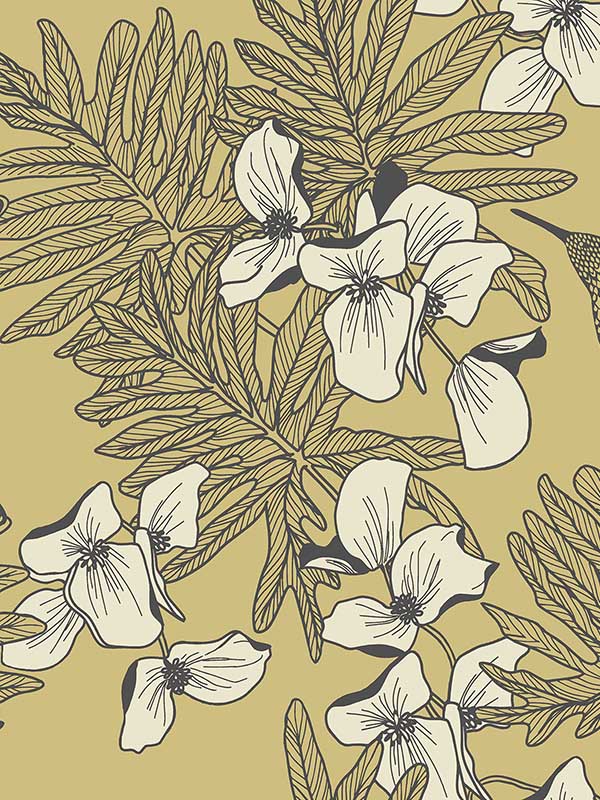 Hummingbird wallpaper in mustard color - pattern number 180411701 - by Maxwell in the Aurora collection