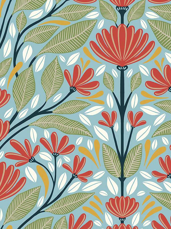 Shalin Folk Floral Peel and Stick wallpaper in summer garden color - pattern number NW50802 - by NextWall in the Peel and Stick Wallpaper by Nextwall collection