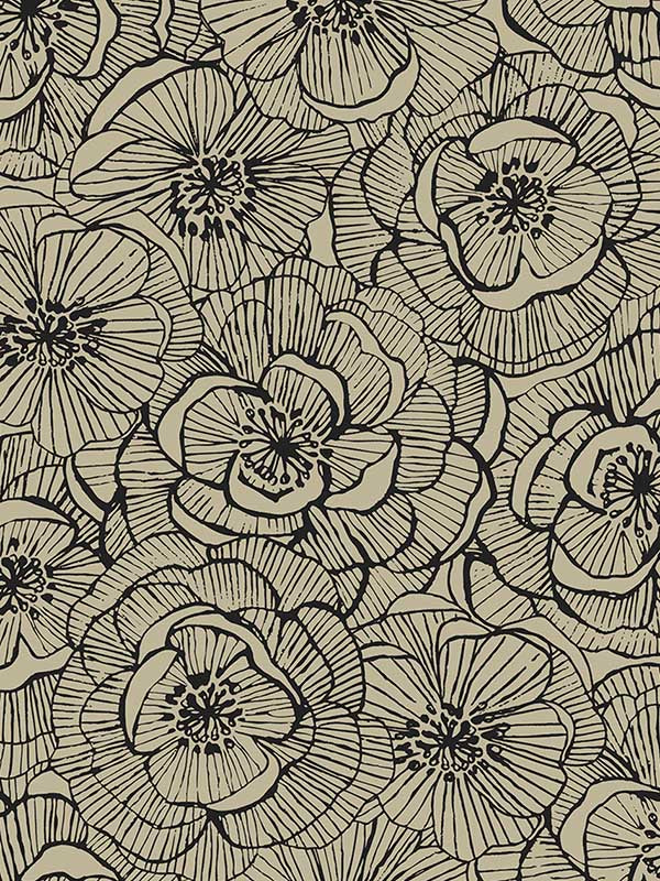 Ellie Graphic Floral Peel and Stick wallpaper in gold shimmer and ebony color - pattern number NW51505 - by NextWall in the Peel and Stick Wallpaper by Nextwall collection