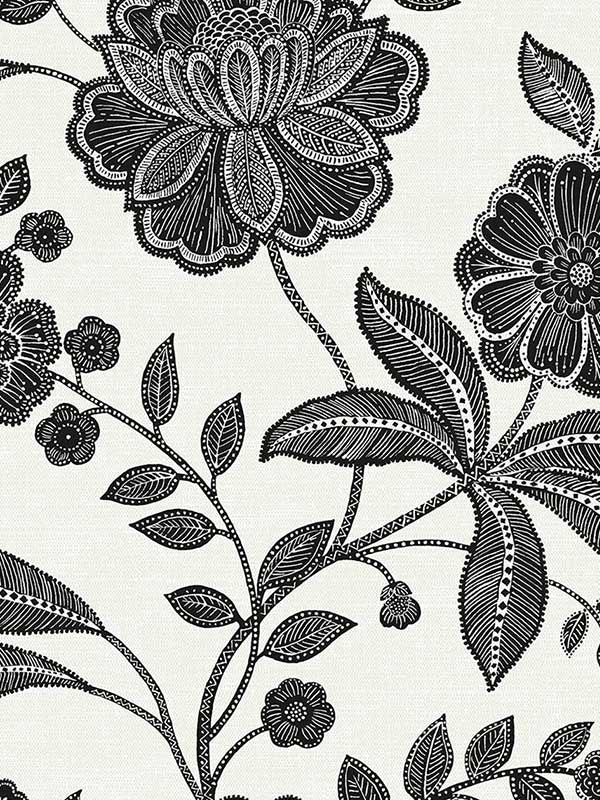 Julian Jacobean Floral Peel and Stick wallpaper in ebony and ivory color - pattern number NW51600 - by NextWall in the Peel and Stick Wallpaper by Nextwall collection