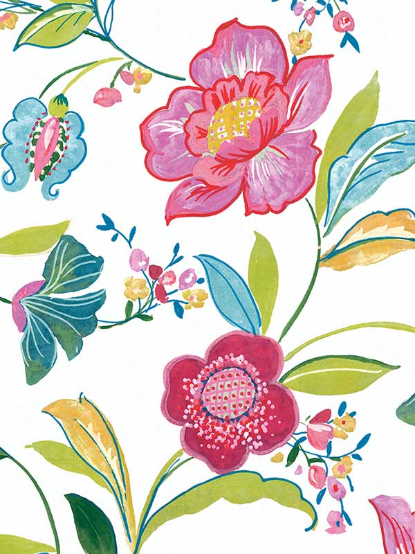 Painterly Floral Peel and Stick fabric in magenta and off white color - pattern number NW52300 - by NextWall in the Peel and Stick Wallpaper by Nextwall collection