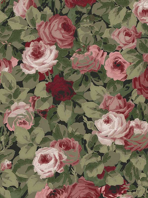 Rose Garden Peel and Stick wallpaper in garnet and basil color - pattern number NW52401 - by NextWall in the Peel and Stick Wallpaper by Nextwall collection