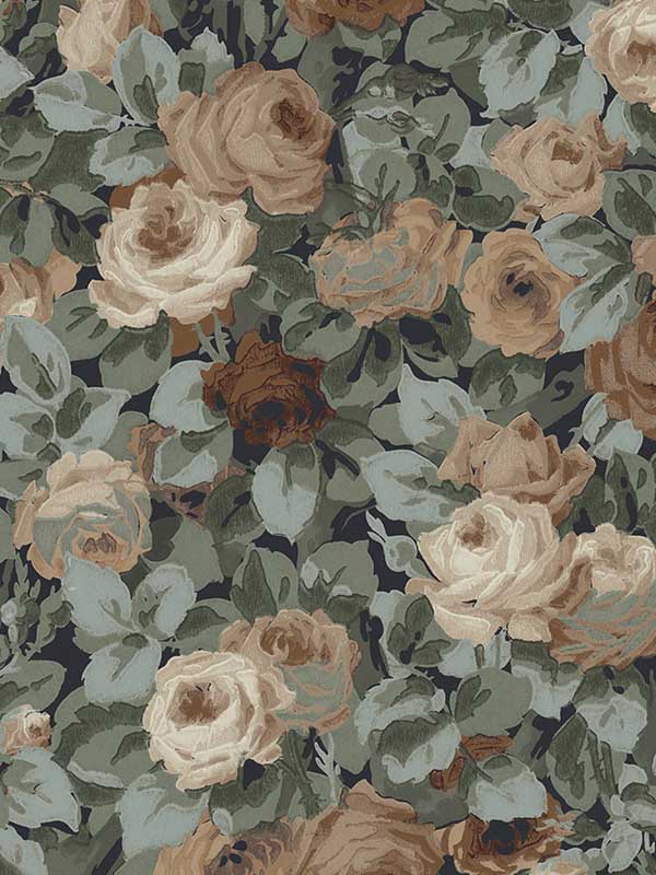 Rose Garden Peel and Stick wallpaper in midnight blue and cafe color - pattern number NW52402 - by NextWall in the Peel and Stick Wallpaper by Nextwall collection