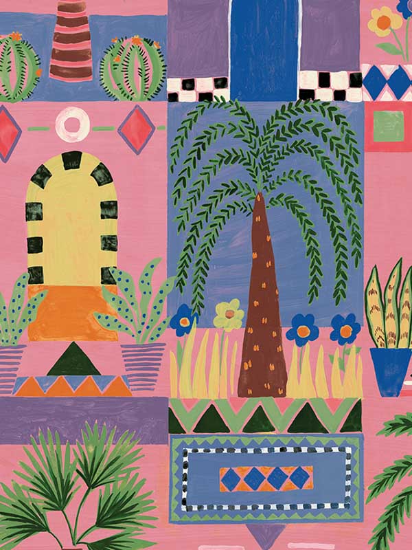 Tropical Facade Peel and Stick fabric in pink color - pattern number NW52601 - by NextWall in the Peel and Stick Wallpaper by Nextwall collection