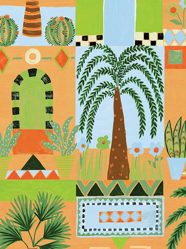 Tropical Facade Peel and Stick fabric in orange color - pattern number NW52606 - by NextWall in the Peel and Stick Wallpaper by Nextwall collection